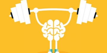 Brain training with weightlifting flat design. Creative idea concept, vector illustration