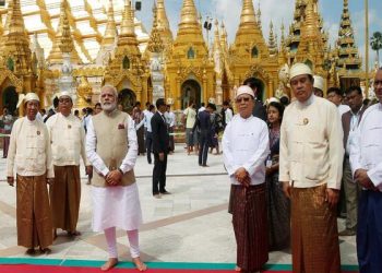 Prime Minister Narendra Modi visiting the Shwedagon Pagoda